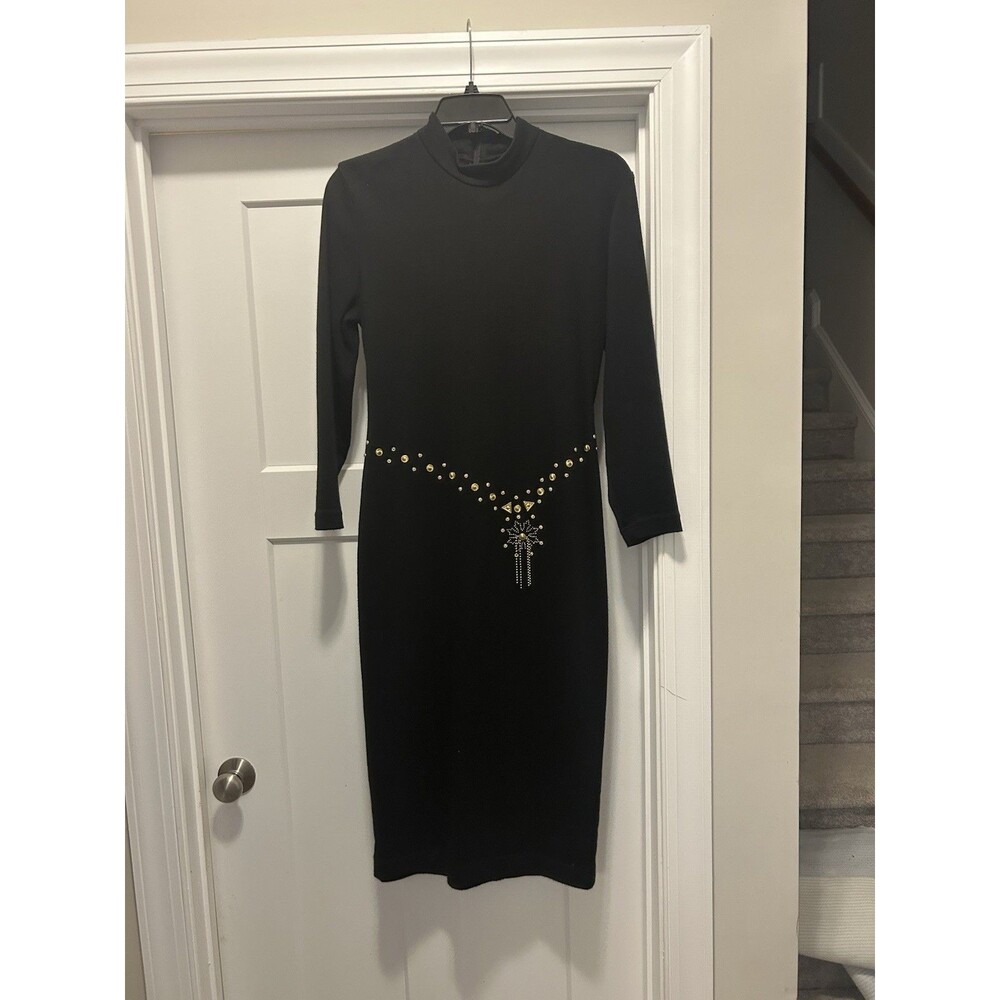 WOMAN VINTAGE Dawn Joy Fitted Stretchy Long Dress With Gold Accents Size Medium